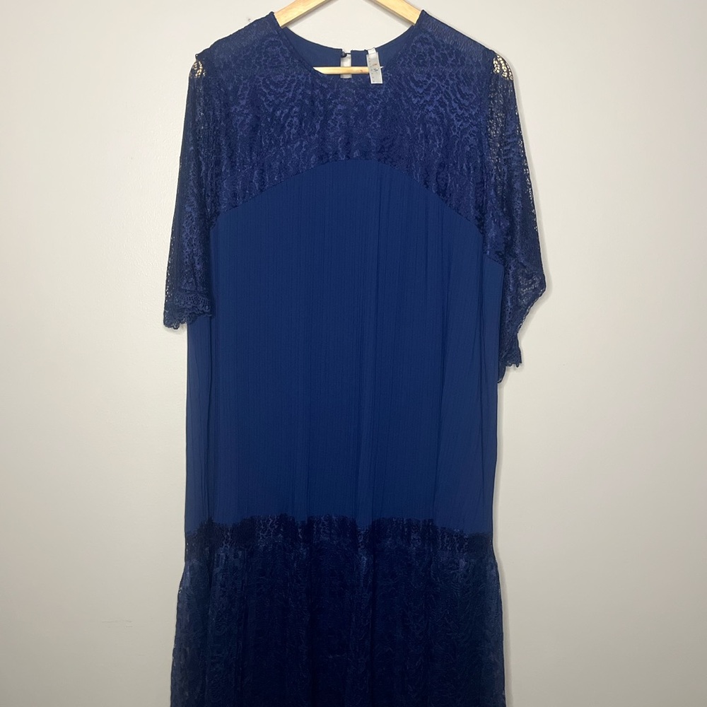 Aria Blue Cocktail Midi Dress with Lace Detail